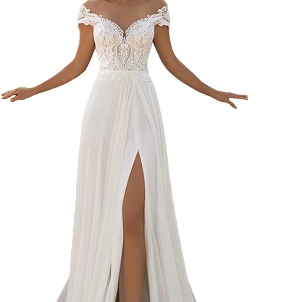 Elegant Off-Shoulder White Lace Evening Gown